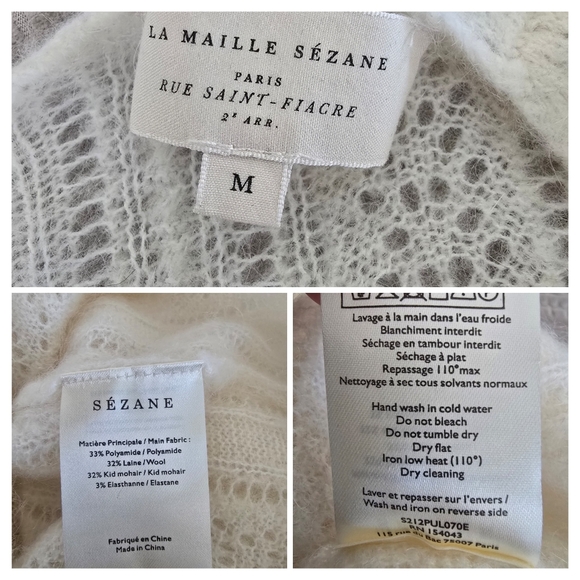 SÉZANE Cristina Cream Mohair Wool Crossover V Neck Crossover  Pointelle Sweater - Picture 15 of 16